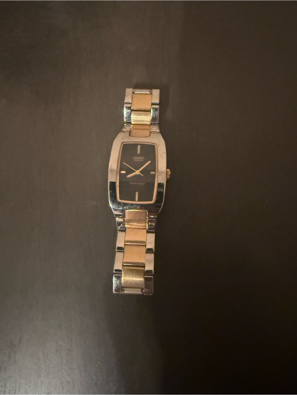 Two-Tone Rectangular Face Wristwatch - Black Dial